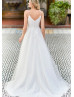 Beaded Spaghetti Straps Ivory Lace Tulle Unique Wedding Dress